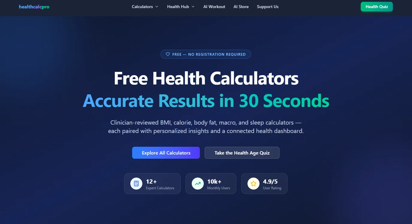 healthcalcpro.com ana sayfa ekran görüntüsü