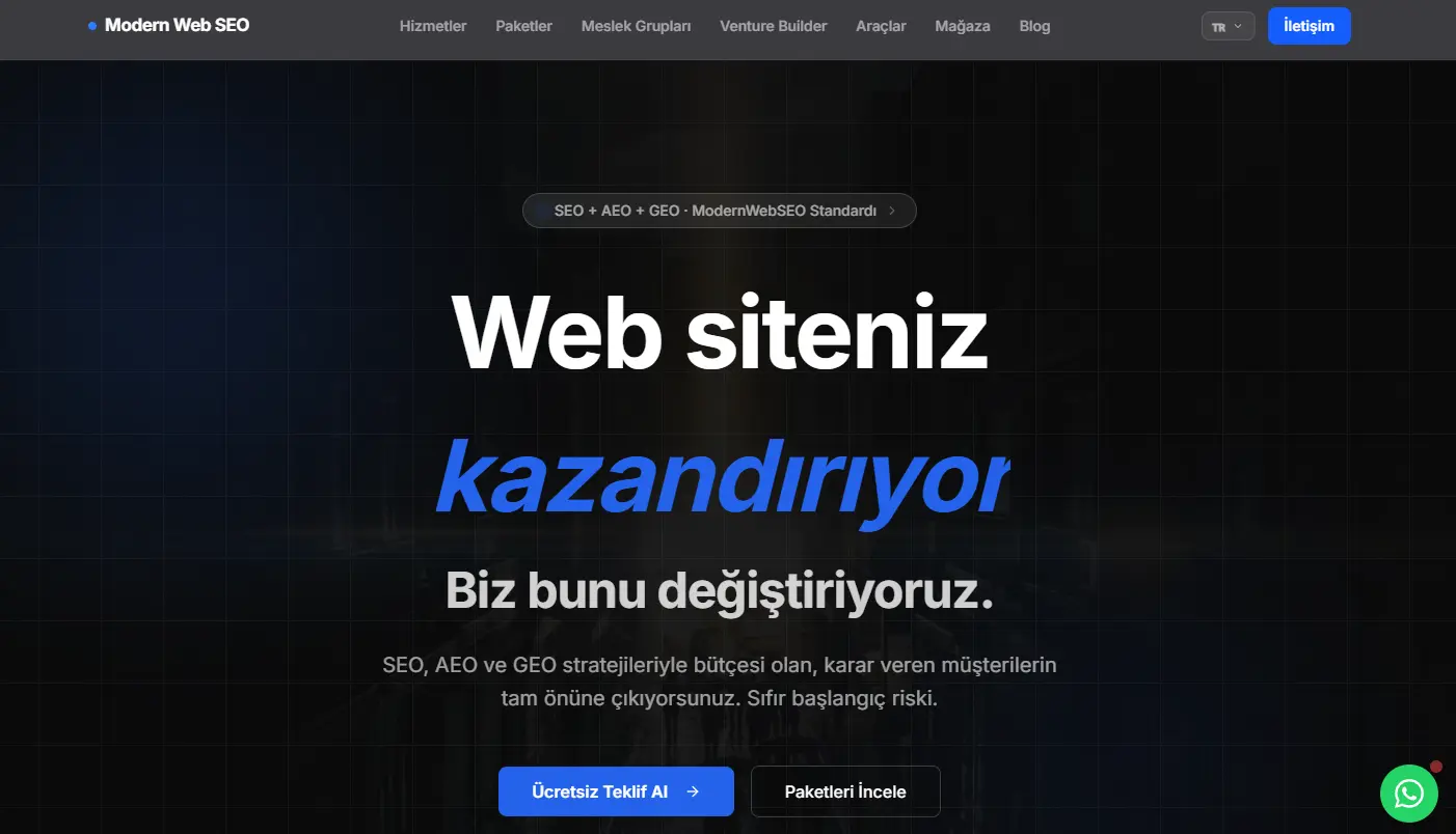 modernwebseo.com ana sayfa ekran görüntüsü
